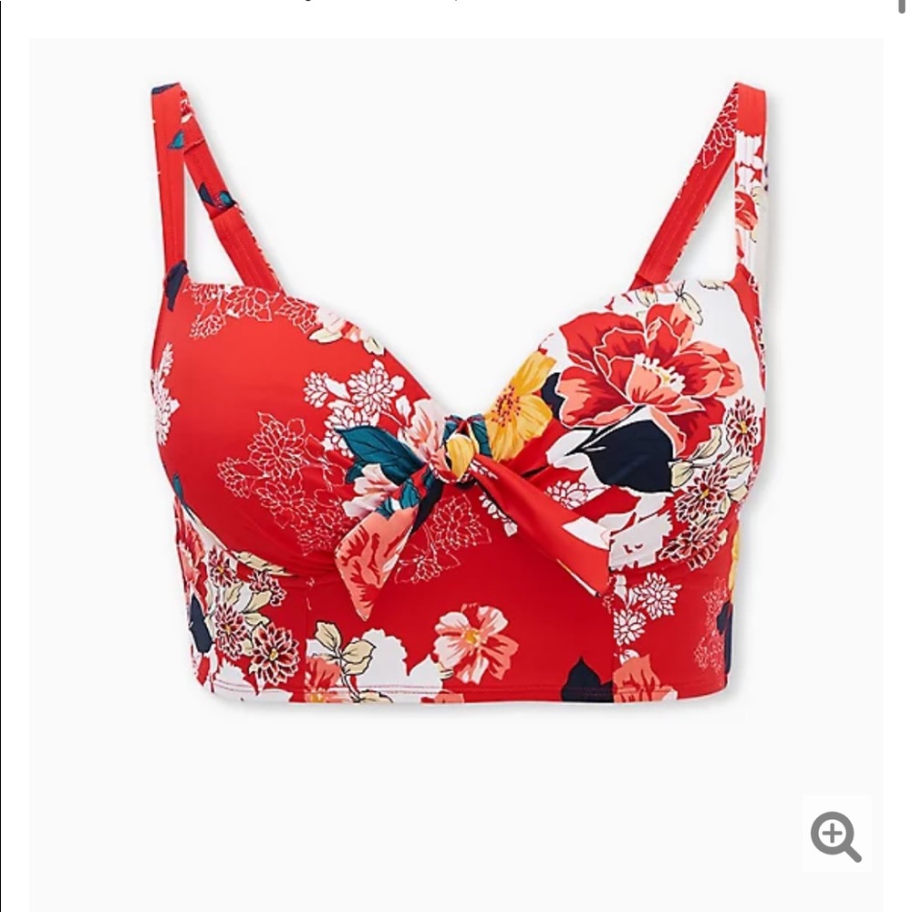 Red floral tie front underwire bikini TOP ONLY